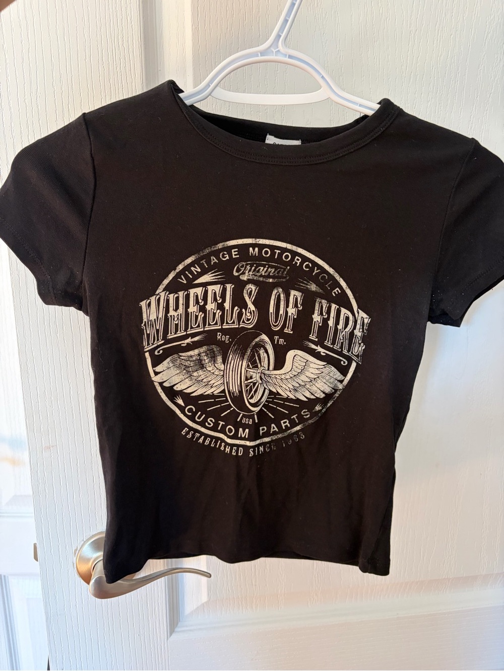 Garage Black Tee with 'Wheels of Fire' Vintage Motorcycle Graphic